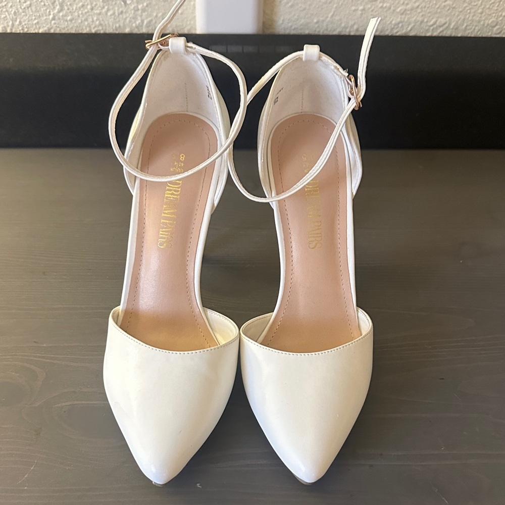 White Ankle Strap Heels